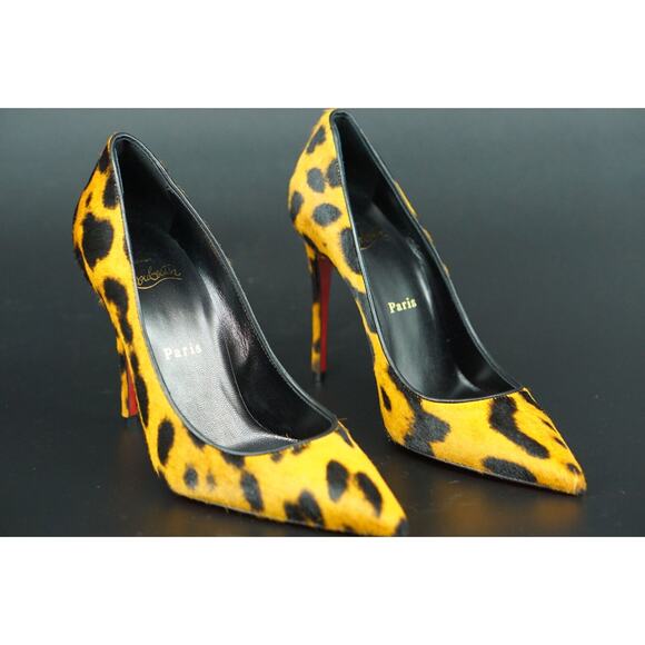 Christian Louboutin Kate 100 Leopard Hair Pointed Toe Pump SZ 37 NIB $995 Orange - Picture 10 of 12